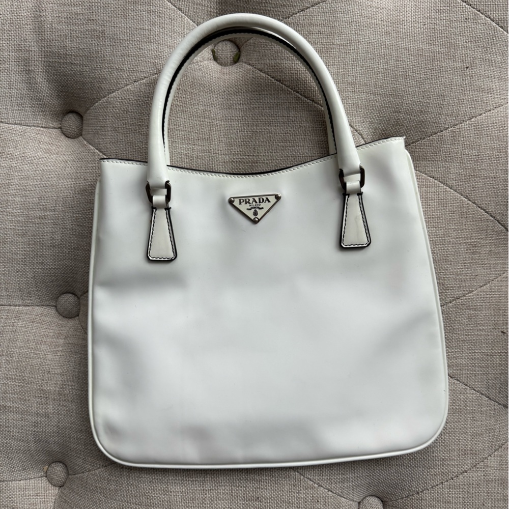 Prada White Patent Leather Small Tote